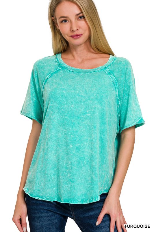 BACK PATCH CRINKLE WASHED RAGLAN SLEEVE T-SHIRTS