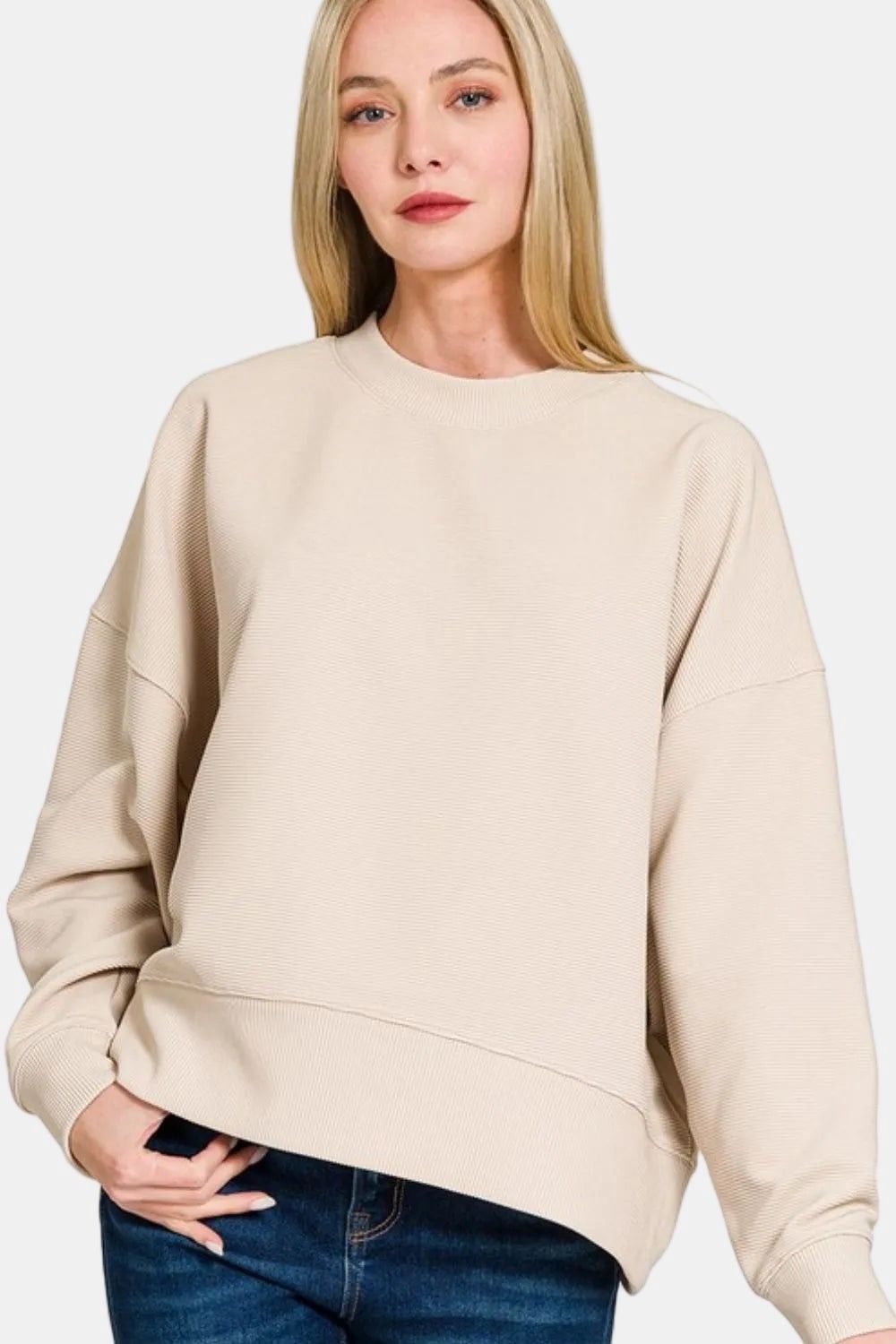 Ribbed Balloon Sleeve Pullover