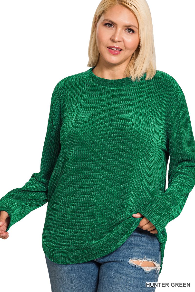 PLUS CHENILLE WAFFLE ROUND NECK SWEATER