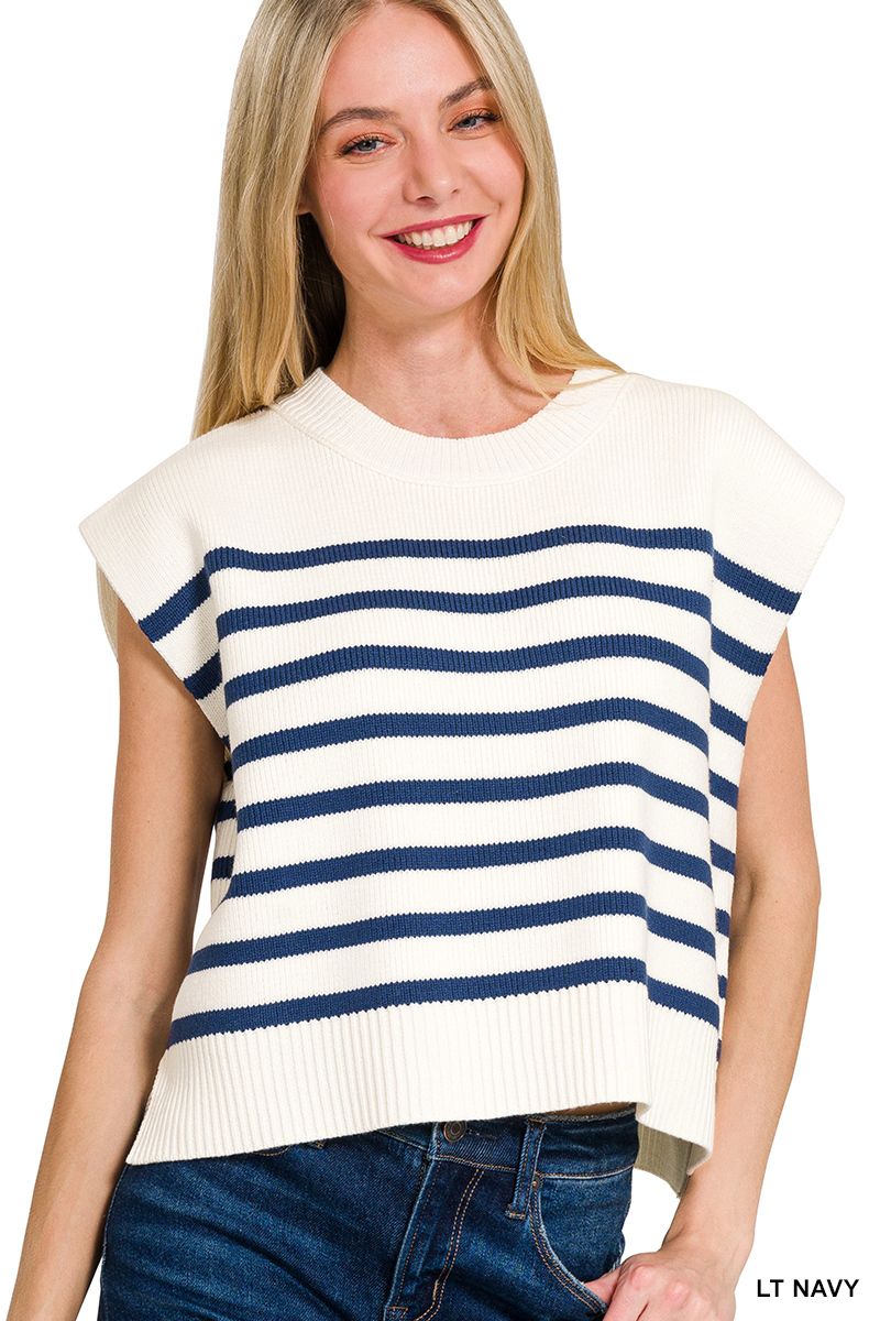 OVERSIZED CREW NECK STRIPE SWEATER VEST