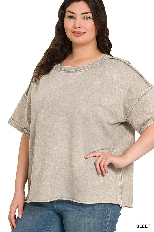 PLUS FRENCH TERRY ACID WASHED TEE SHIRTS