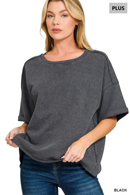 PLUS FRENCH TERRY ACID WASHED TEE SHIRTS