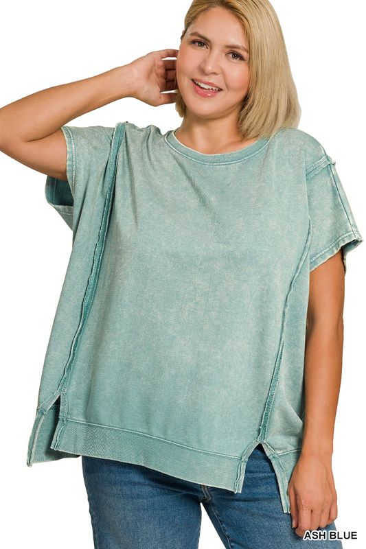 PLUS FRENCH TERRY ACID WASHED HI-LOW TOP