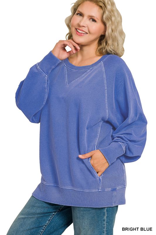 PIGMENT DYED  F/TERRY PULLOVER-pockets