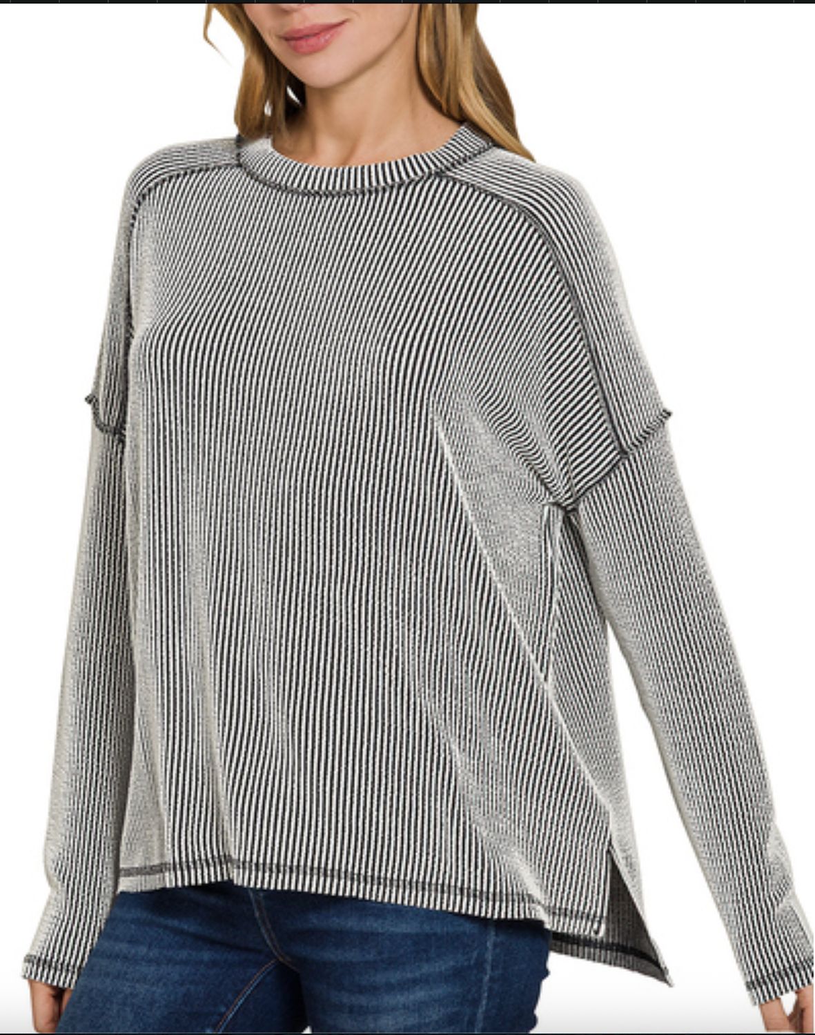 RAISED RIB RAW EDGE LS TOP