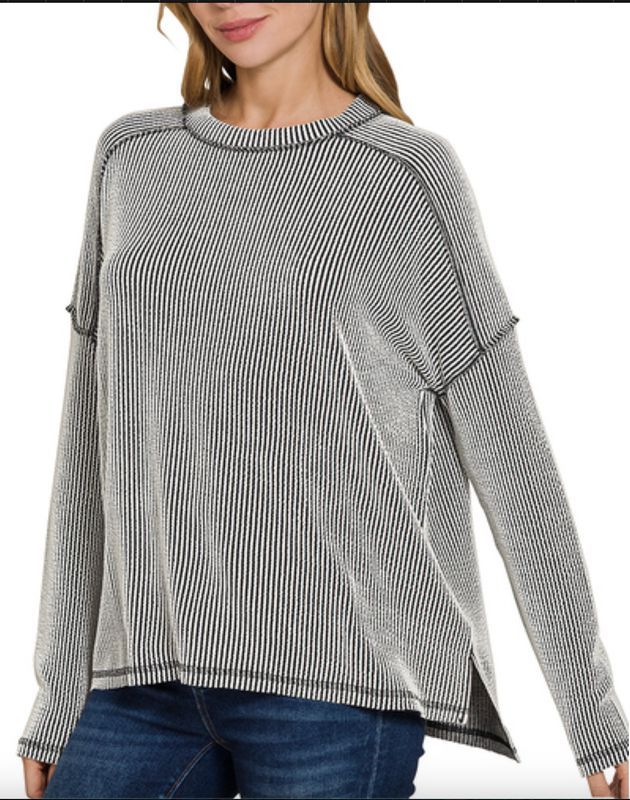 RAISED RIB RAW EDGE LS TOP
