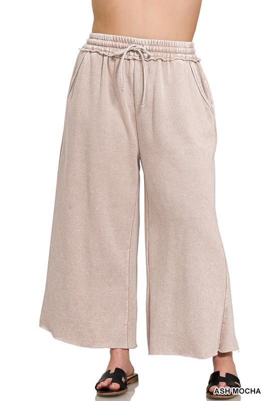 PLUS  Acid Wash Fleece Palazzo Sweatpants with Pockets