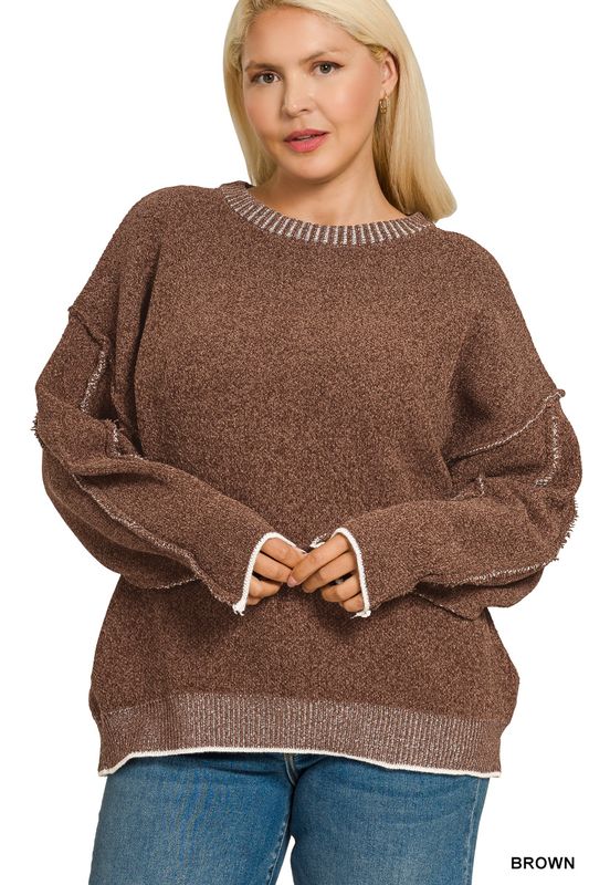 PLUS EXPOSED SEAM ROUND NECK SWEATER