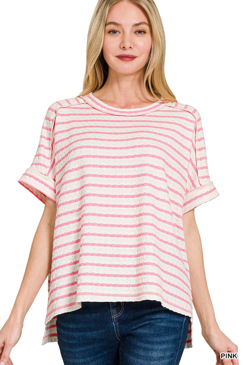 STRIPE JACQUARD ROUND-NECK BOX TEE