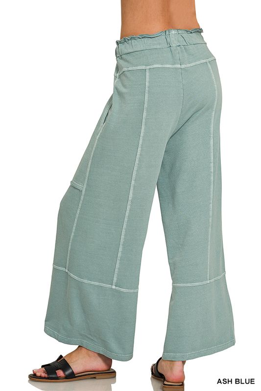 FRENCH TERRY WASHED EXPOSED-SEAM WIDE LEG PANTS