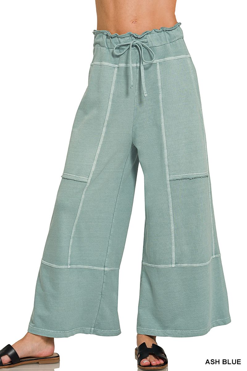 FRENCH TERRY WASHED EXPOSED-SEAM WIDE LEG PANTS