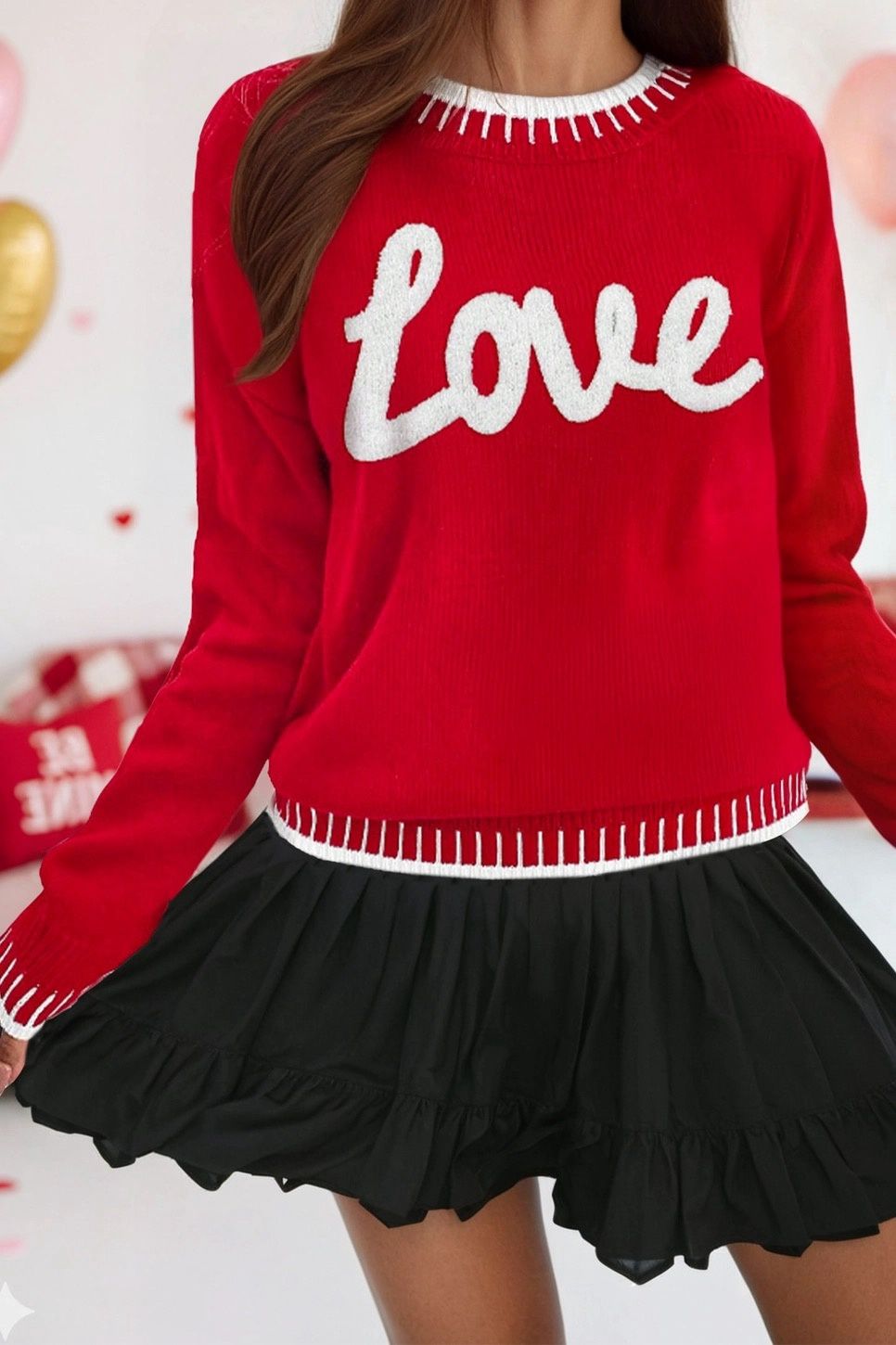 Valentine Love Chenille Letter Graphic Sweater