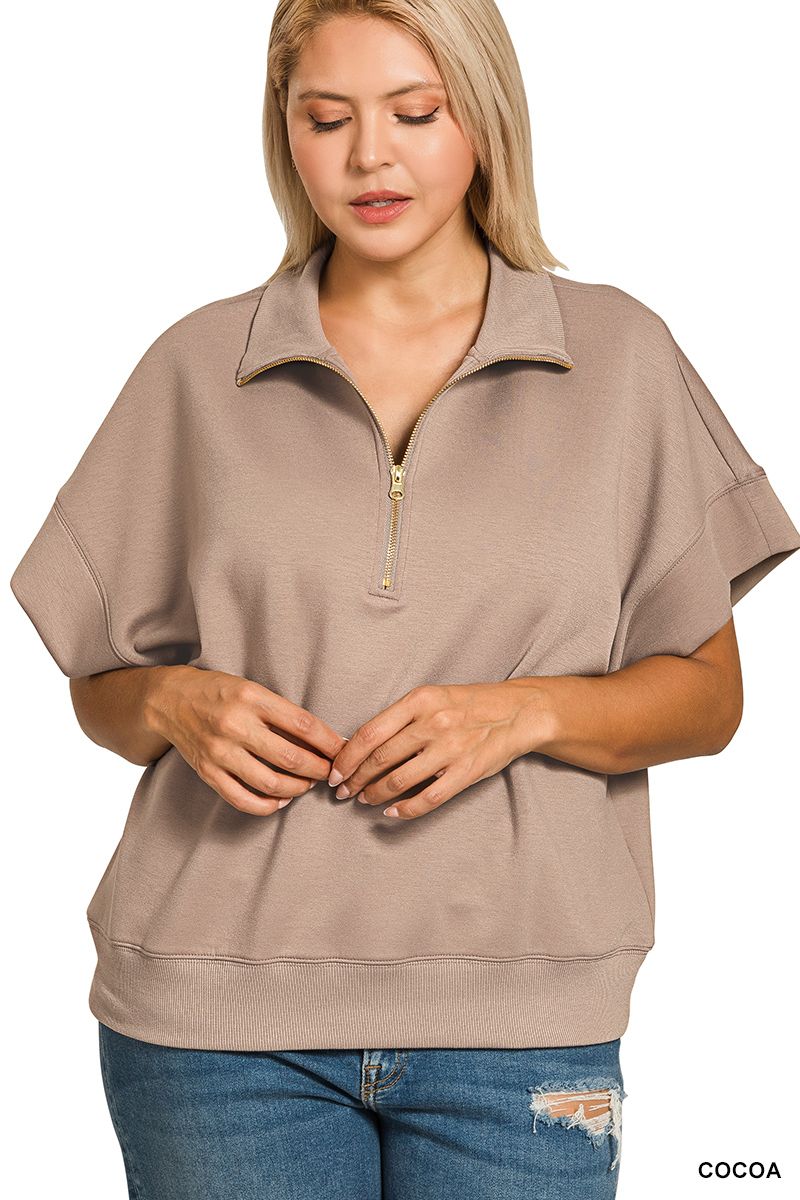 PLUS SCUBA HIGH NECK HALF ZIP SHORT SLEEVE PULLOVER AND SHORT SET