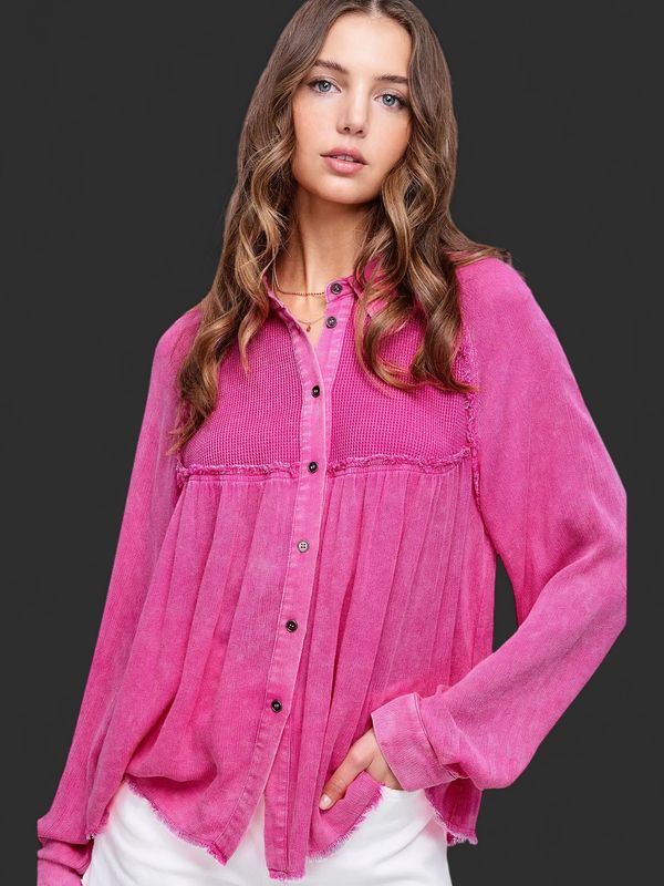 Soft Washed Button Down Waffle Textured Gauze Shirts