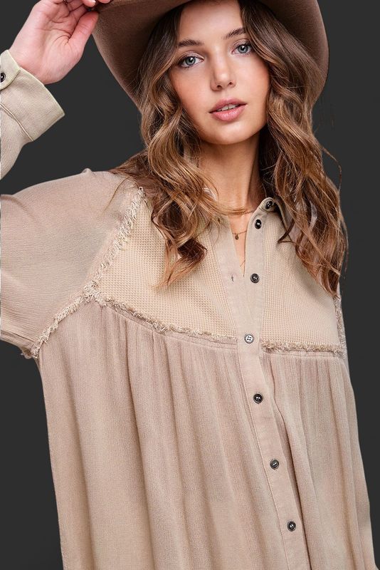 Soft Washed Button Down Waffle Textured Gauze Shirts