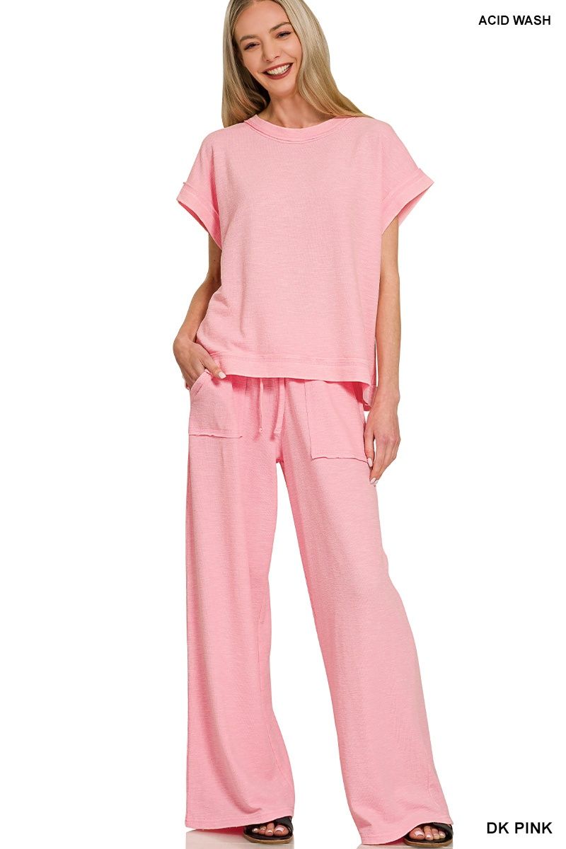WASHED SLUB SHORT SLEEVE TEE &amp; LONG PANTS SET