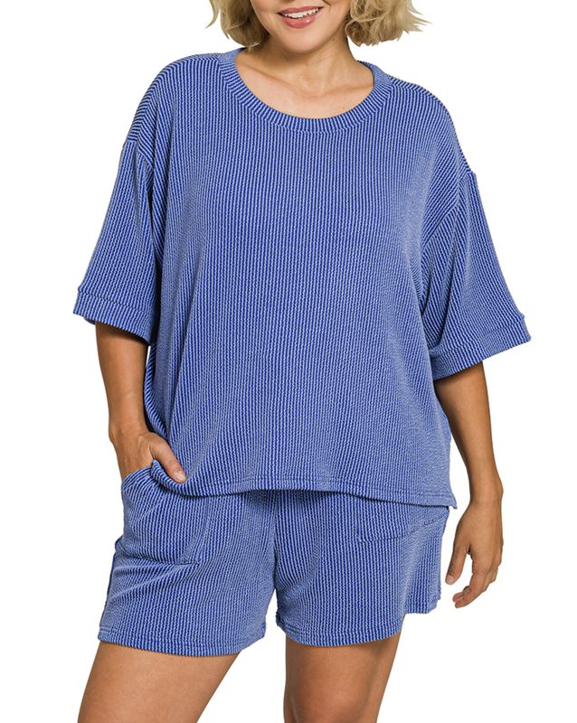 PLUS RAISED RIB SHORT SLEEVE TEE &amp; SHORT PANTS SET
