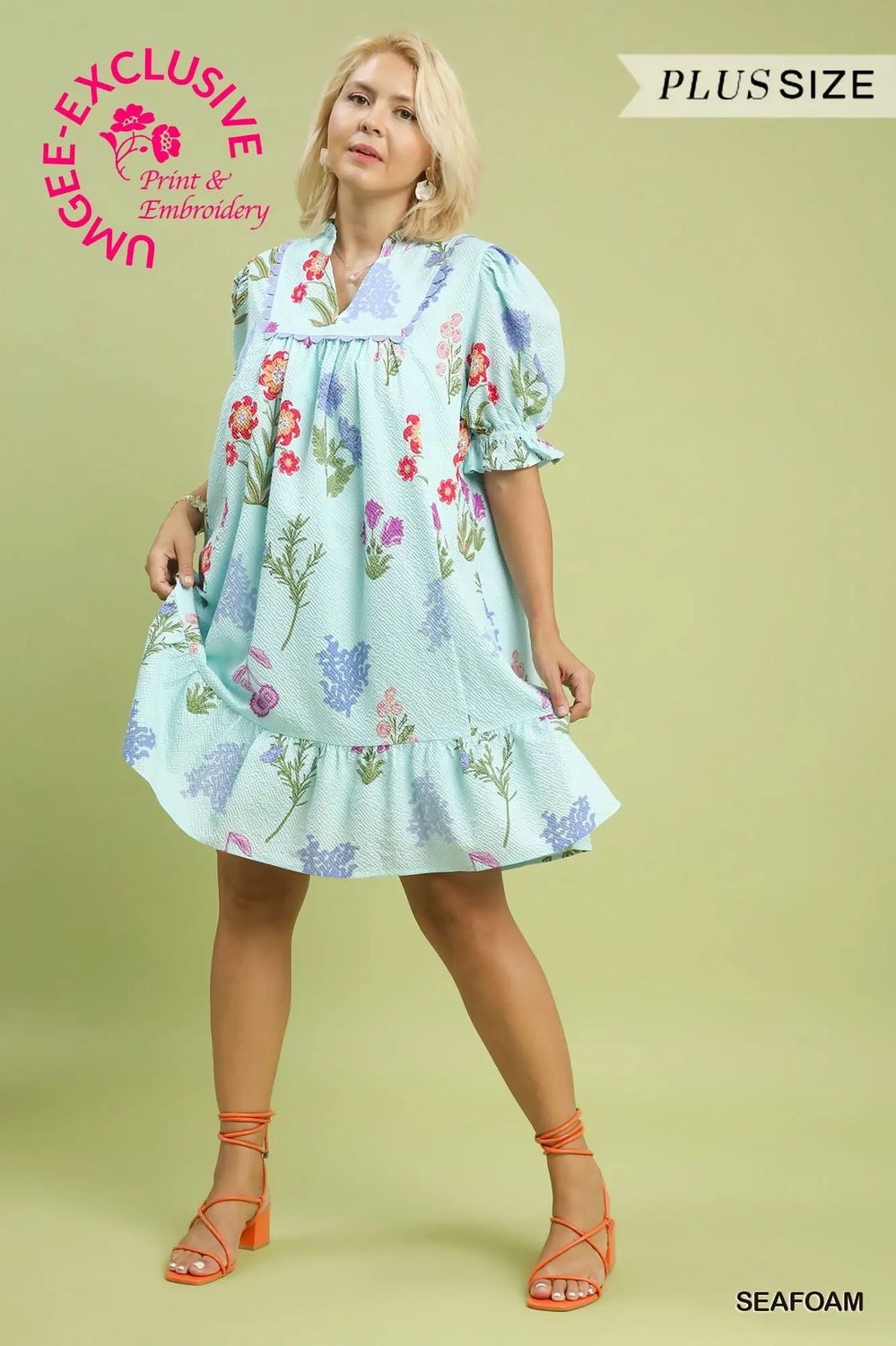 Plus Multi Flower Print V-Neck Dress