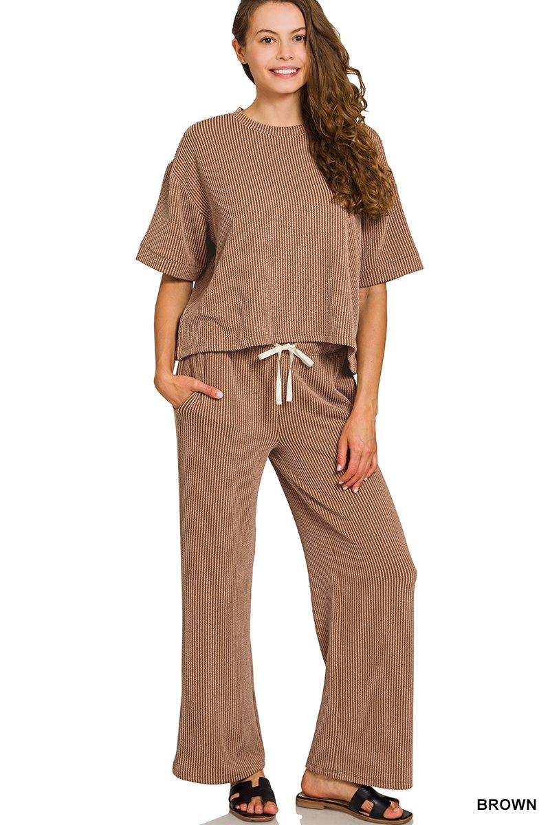 RAISED RIB SHORT SLEEVE TEE &amp; PANTS SET