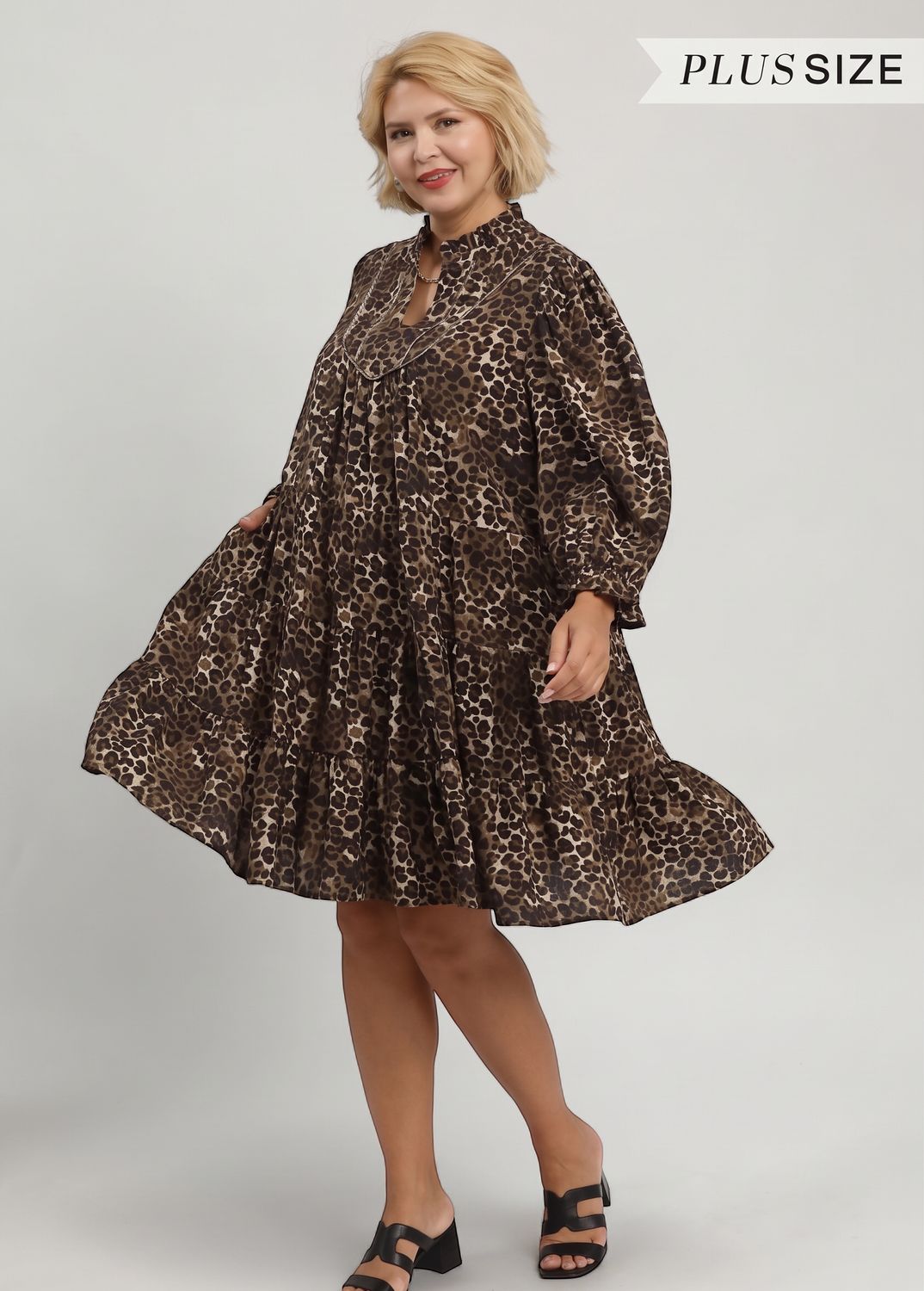 Plus Leopard Print Tiered Dress