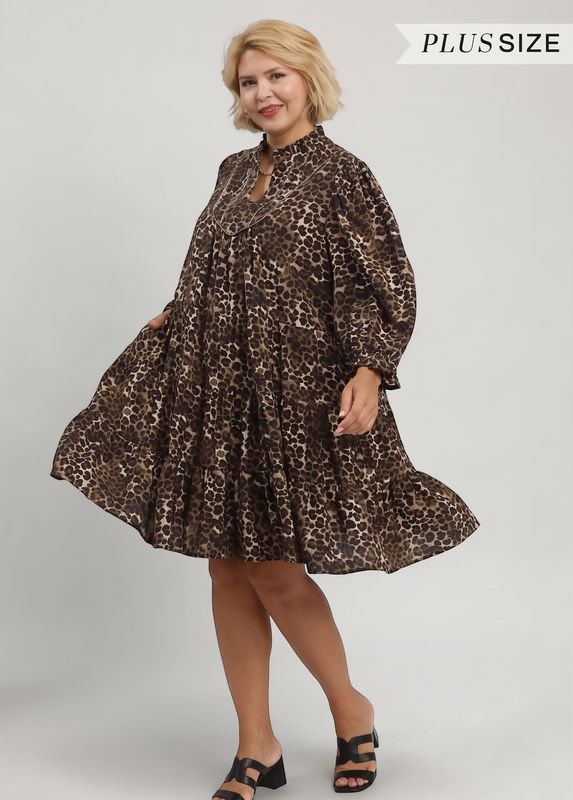 Plus Leopard Print Tiered Dress