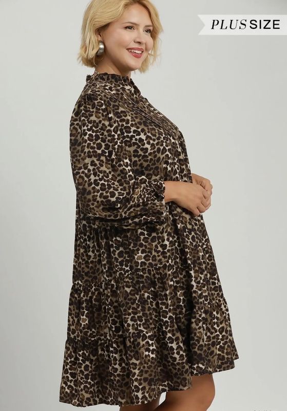 Plus Leopard Print Tiered Dress