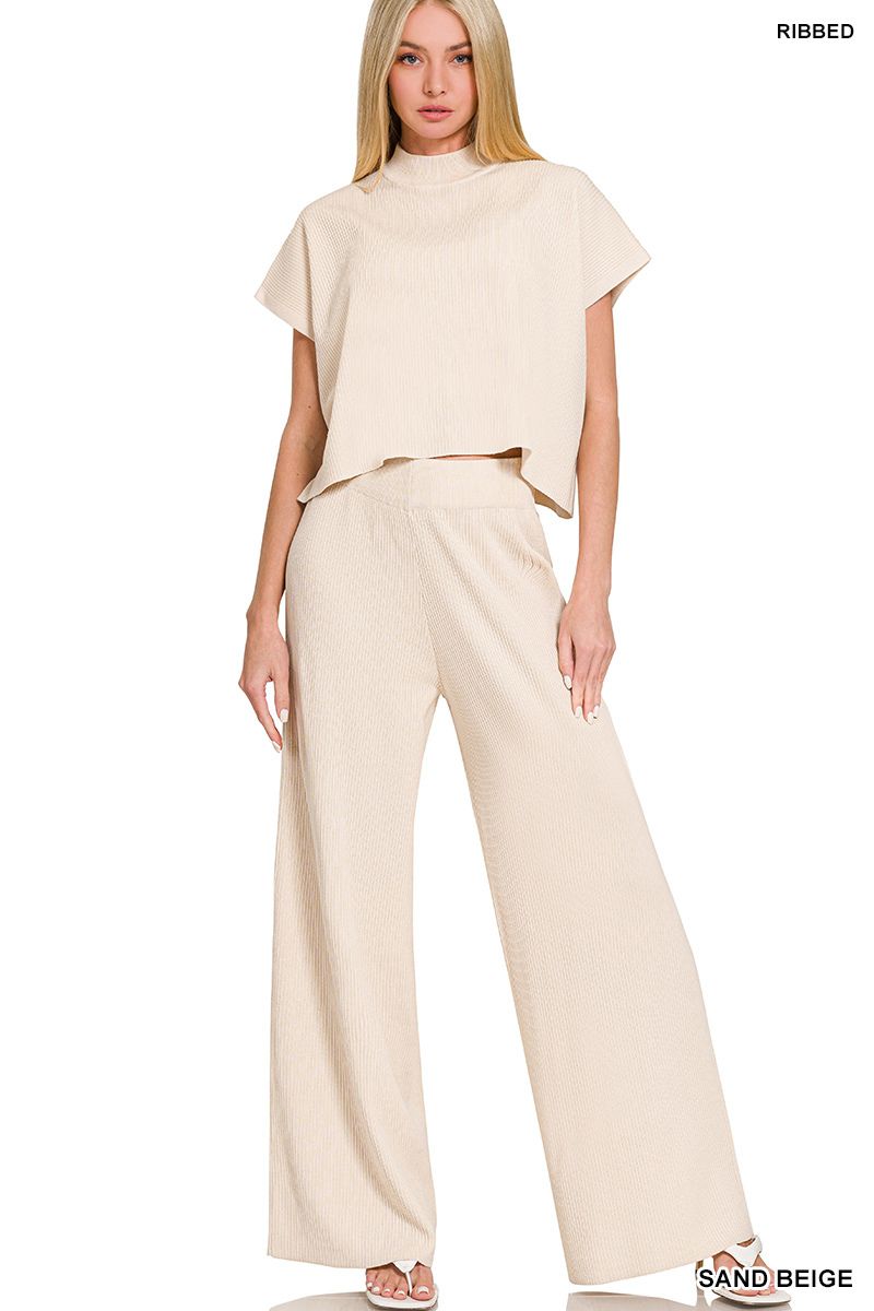 VISCOSE SWEATER SHORT SLV TOP &amp; PANTS  SET