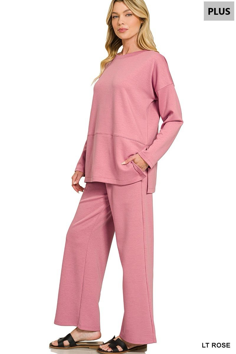 PLUS SCUBA SIDE SLIT TOP &amp; PANTS SET