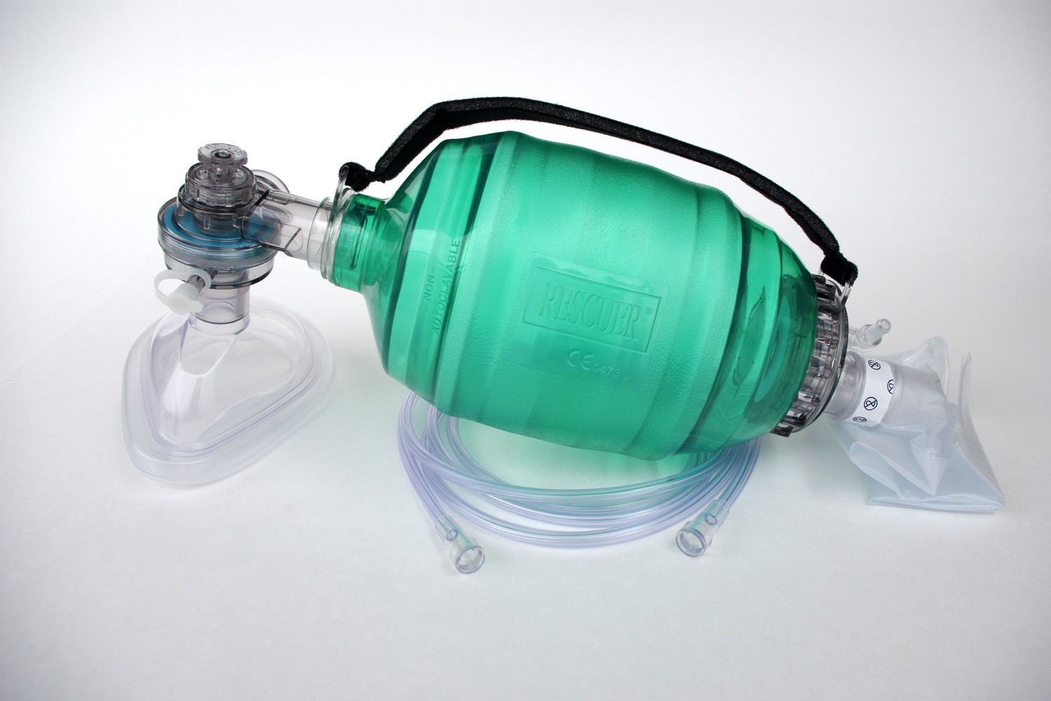 Resuscitator ADULT Mask (30kg/66 lbs+), Oxygen Reservoir System & Tubing w/ pop-off Bacterial/Viral Filter