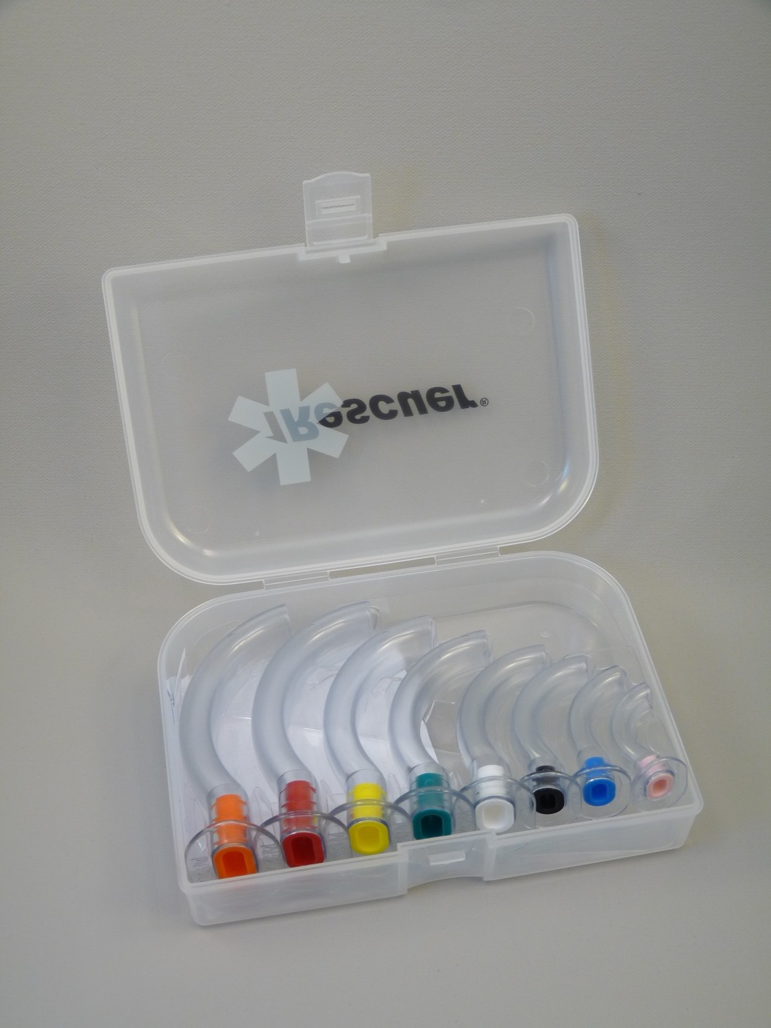 Set of 8 Coloured Guedel Airways in a case