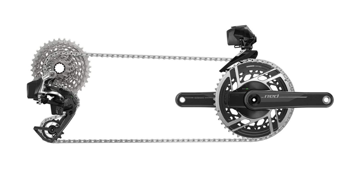 SRAM Red eTap AXS Road Groupset - 2x12-Speed, HRD Shift/Brake Levers, FM Calipers, CL Rotors, Chain, F/R Derailleurs, Hammerhead Karoo, E1