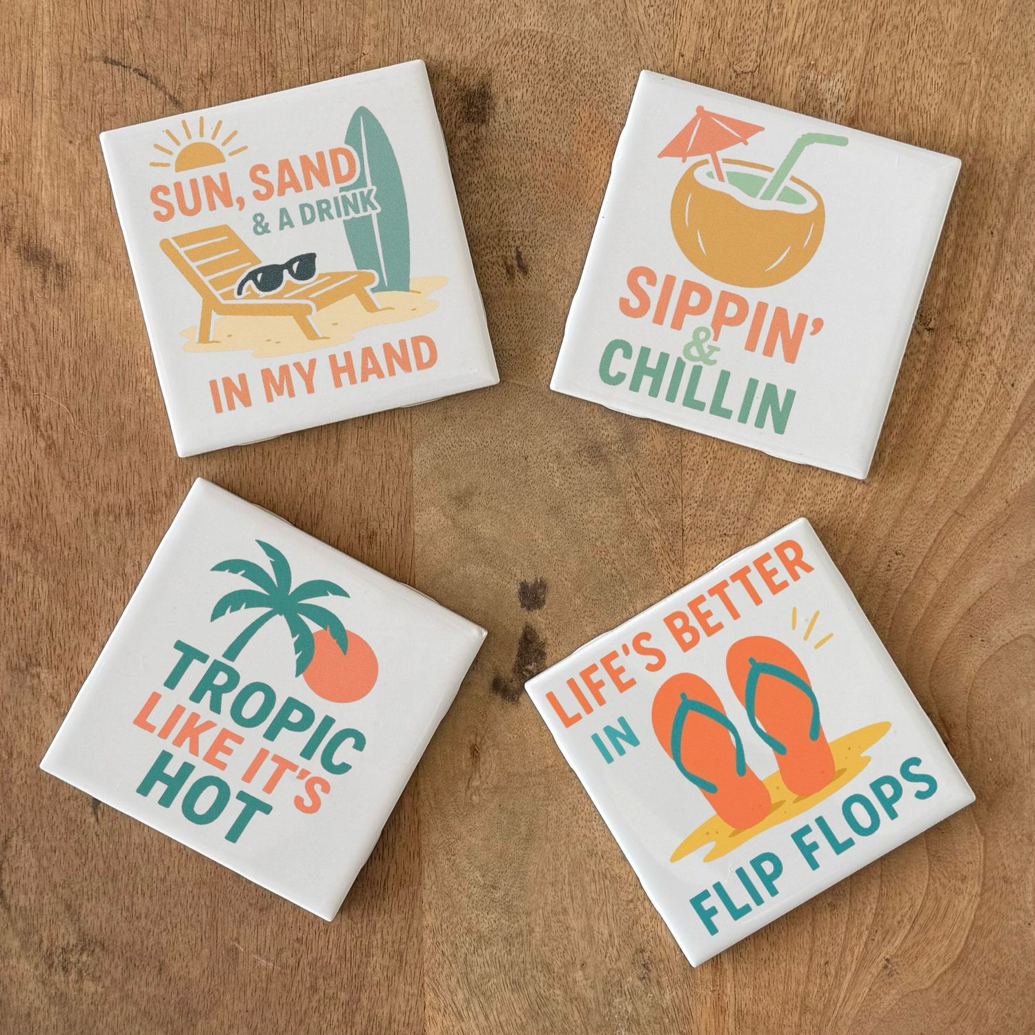 Handcrafted Beach Theme Coasters – 4x4 Ceramic Coastal Decor for Beach House