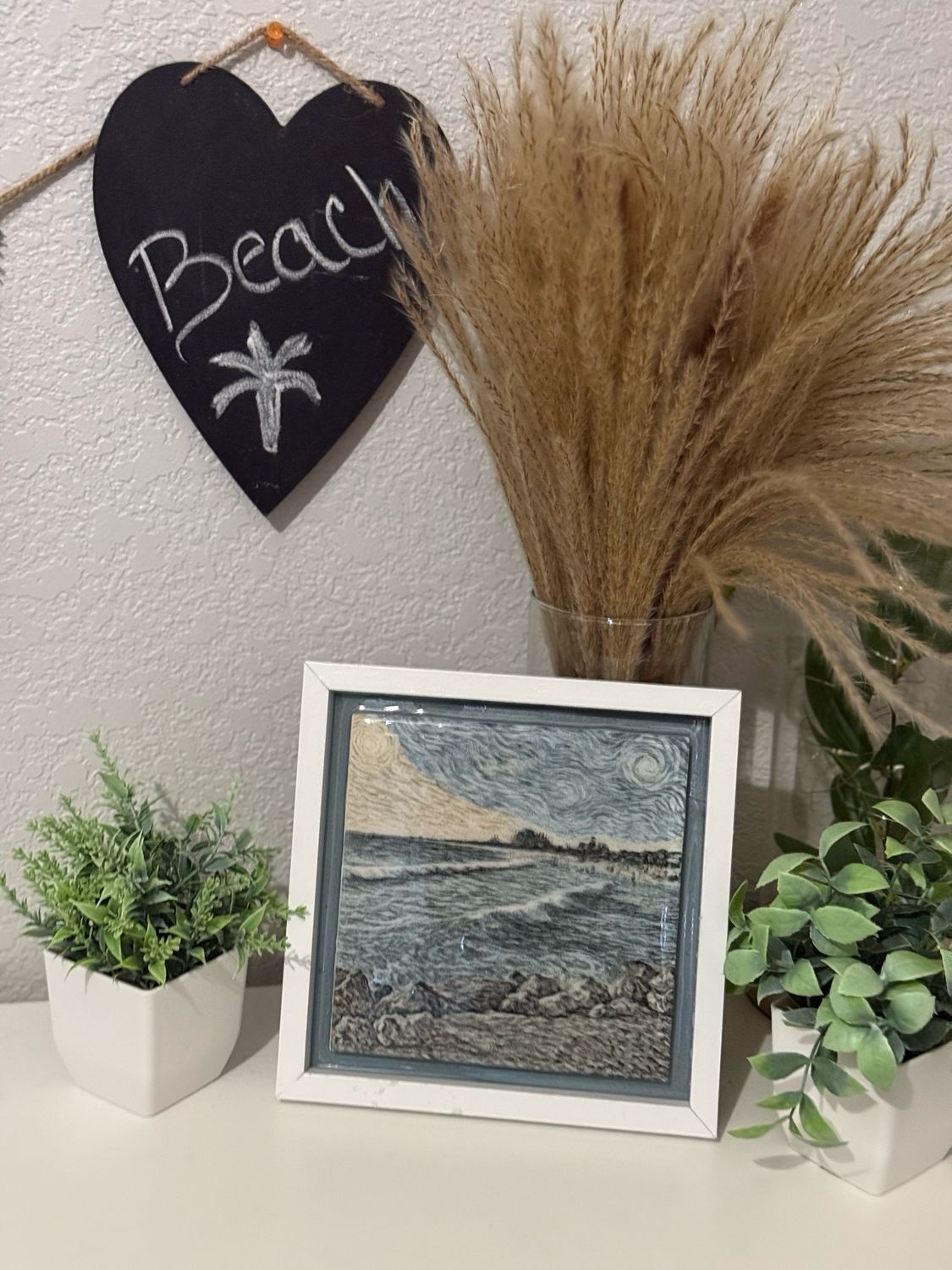 Original 1/1 Framed Laser Engraved Ocean Art, Wall Hanging - Coastal Decor Theme