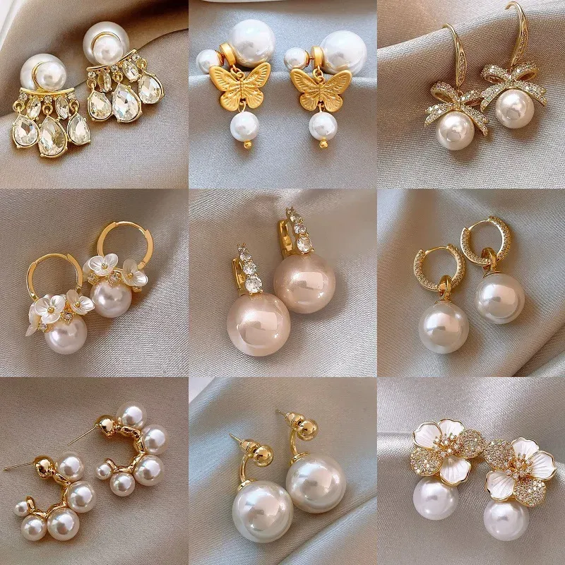 Kit de Aretes Elegancia Brillante – Perlas Artificiales y Pendientes de Gota en un Solo Set