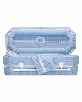 Gingham Cloth Covered Baby Casket (30 Inch Interior) Blue or Pink     C-30-GH