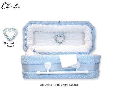 Cloth Covered Heart Keepsake Baby Casket (30 Inch Interior)  Pink, Blue, White or Lilac   C-30-Cloth-K
