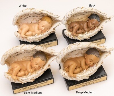 Baby in Wings Statue with Nameplate (light skin tone) M-NP-WH (This is not an urn)