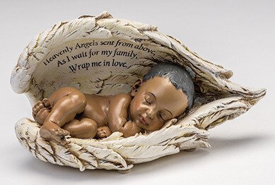 Baby in Wings Statue (dark skin tone)     M-BIW-BK