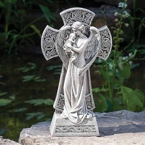 Cross Garden Angel Holding Baby Statue - M-CGA