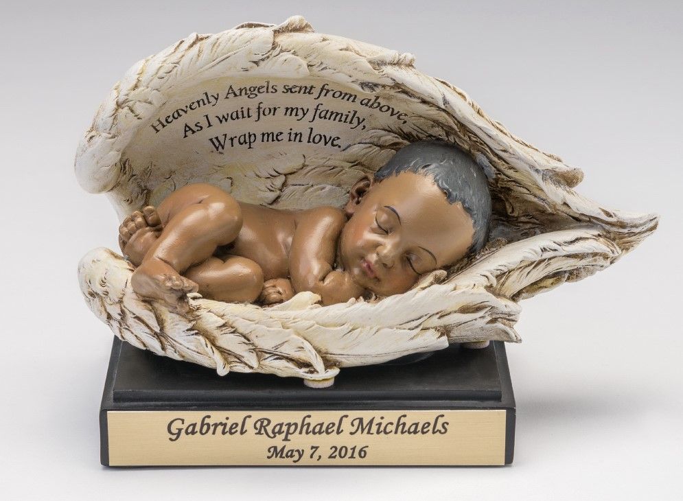 Baby in Wings Statue with Nameplate Stand (available in 4 skin tones)   M-NP-Color