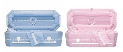 Gingham Cloth Covered Baby Casket (24 Inch Interior)  Blue or Pink   C-24-GH