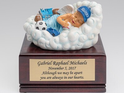 Baby Boy in Cloud on Cherry Wood Urn Box (Light Skin Color) U-CLD-BOB-Light
