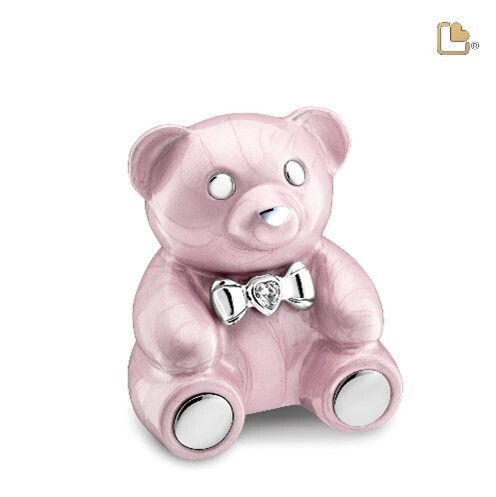 CuddleBearTM  Child Urn Pearl PINK &amp; Polished Silver with Crystal by LoveUrns (Capacity: 26 cubic inches)