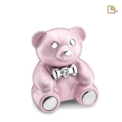 CuddleBearTM  Child Urn Pearl PINK &amp; Polished Silver with Crystal by LoveUrns (Capacity: 26 cubic inches)