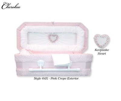 Pink Cloth Covered Heart Keepsake Baby Casket (36 Inch Interior)  C-36-Cloth-K-P