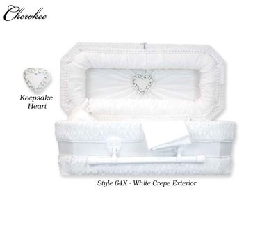 White Cloth Covered Heart Keepsake Baby Casket (36 Inch Interior) C-36-Cloth-K-WH