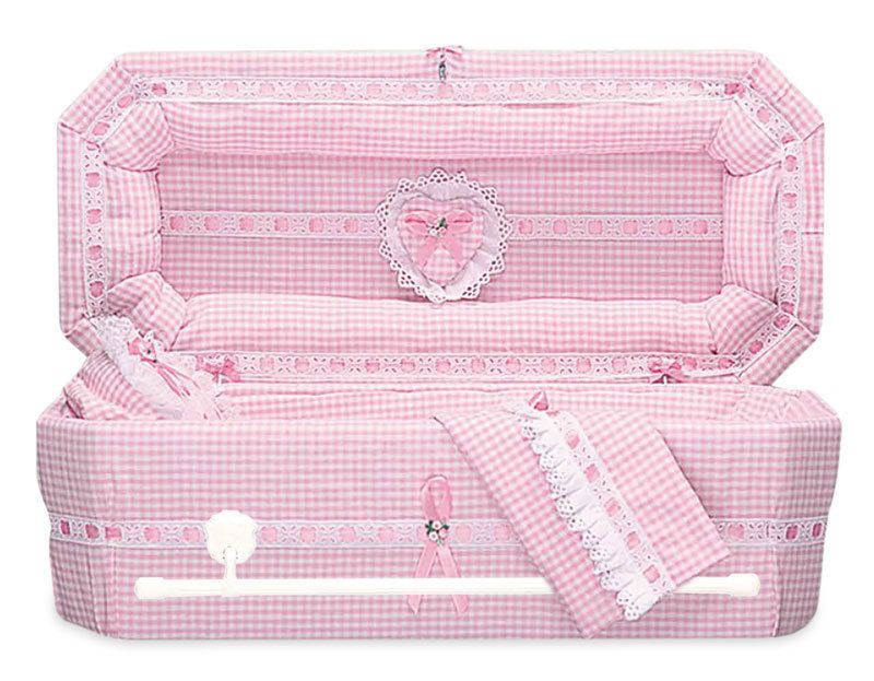 Pink Gingham Cloth Covered Baby Casket (21 Inch Interior) C-21-GH-P