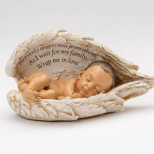 Baby In Angel Wings Urn (Light Medium Skin Tone)     U-BIW-BRN