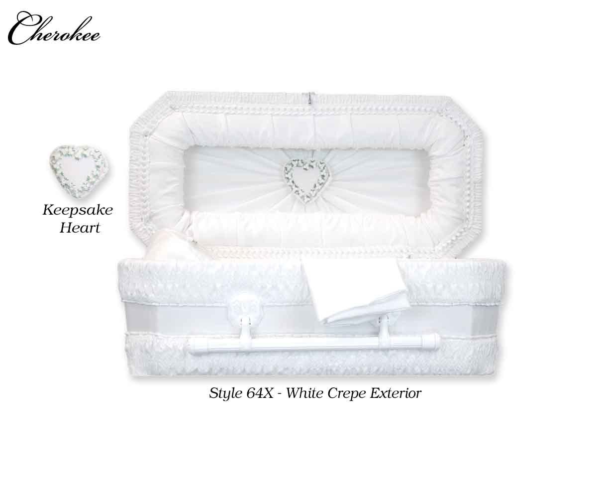 White Cloth Covered Heart Keepsake Baby Casket (30 Inch Interior) C-30-Cloth-K-WH