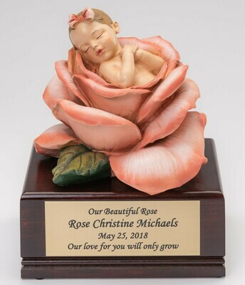 Baby Girl In Bloom On Cherry Wood Urn Box (Light skin tone)     U-Bloom-BOB-Light